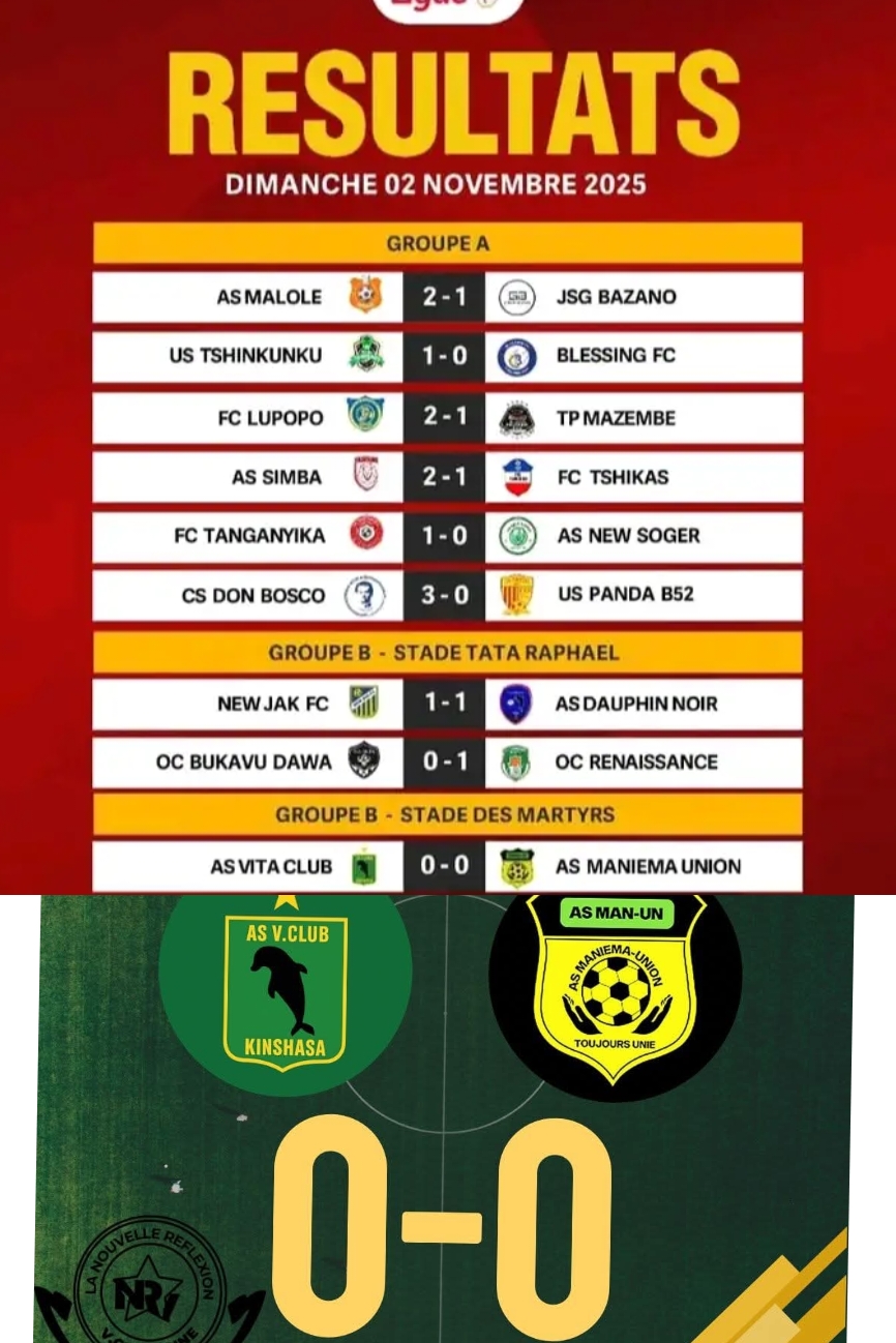Linafoot : Point sur la 4e journée avec le nul de V. Club et Maniema Union